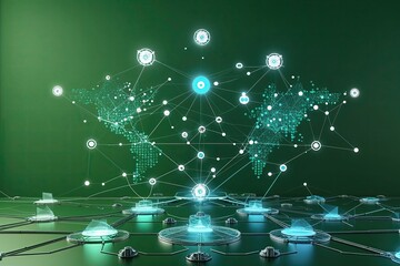 Poster - Innovative Digital Infrastructure Design with Eco-Friendly Green Background Showcasing Interconnected Nodes and Data Analytics Solutions