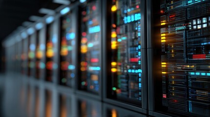 Poster - Abstract Background of Blurred Server Room with Colorful Lights