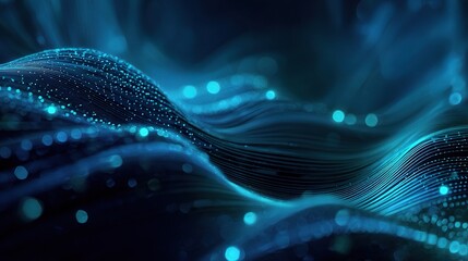 Fototapete - Futuristic Blue Technology Background with Smooth Waves and Dots