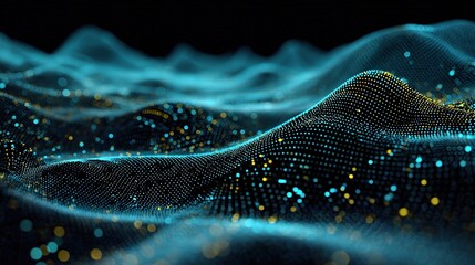 Fototapete - Abstract Software Landscape with Pixel-Like Dots and Waves Effect