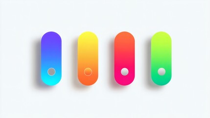 Fototapete - Vibrant, rounded, gradient controls with subtle shadowing, displaying a spectrum of colors in a clean and modern style on a white background.