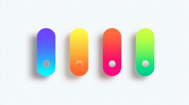 Vibrant, rounded, gradient controls with subtle shadowing, displaying a spectrum of colors in a clean and modern style on a white background.