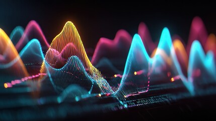 Fototapete - Colorful Dynamic Sine Wave Graph Illustrating Fluctuations in Motion