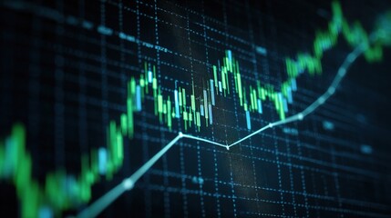 Poster - Green Candlestick Growth Chart in Digital Stock Market Analysis
