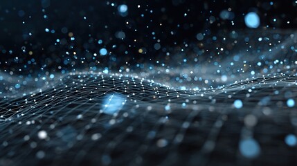 Fototapete - 3D Abstract Science Concept with Wireframe and Particles in Motion