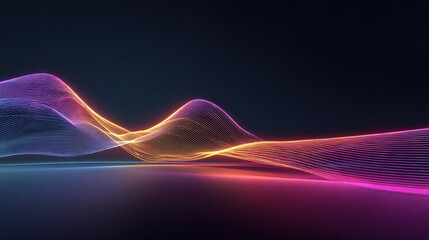 Fototapete - Futuristic Wavy Neon Rods Illuminated Against Dark Background