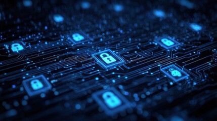 Poster - Abstract Illustration of Secure Network with Padlocks and Data Flow