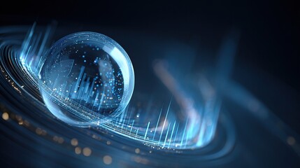 Poster - Abstract 3D Blue Orb with Financial Graph Lines on Dark Background