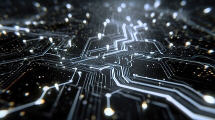 Fototapete - High-Tech AI Circuit Background Featuring Animated Data Visualization