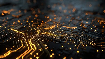 Fototapete - Glowing Circuit Design with Generative AI Elements and Patterns