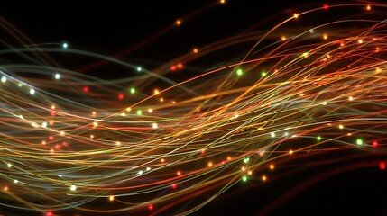 Poster - Luminous Abstract Pattern of Fine Light Trails on Dark Background