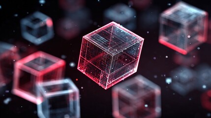 Aufkleber - Rotating Geometric Cube Wireframe on Dynamic Background in 3D