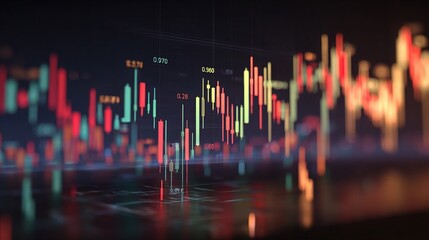 Poster - Colorful Financial Candlestick Chart on Subtle Grid Background