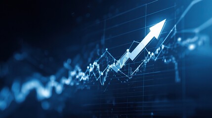Poster - Blue Financial Theme with Bold Arrow and Data Visualization Elements
