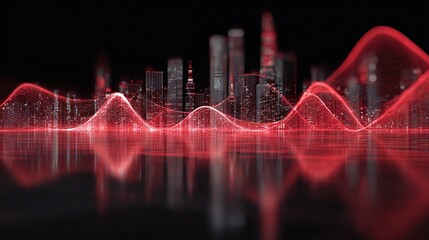 Fototapete - Futuristic Holographic Graph Visualization Over a City Skyline