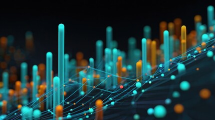 Aufkleber - Dynamic 3D Rendered Graph with Glowing Turquoise Elements