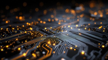 Poster - Glowing Electronic Circuit Board Illustration in 2D Style