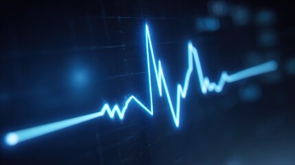 Poster - Vivid Blue Neon EKG Pulse Line on Dark Background for Medical Use