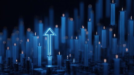 Poster - Modern Blue Candlesticks with Translucent Background for Market Analysis