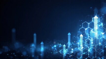 Poster - Futuristic Technology with Neon Blue Arrows on Dark Background
