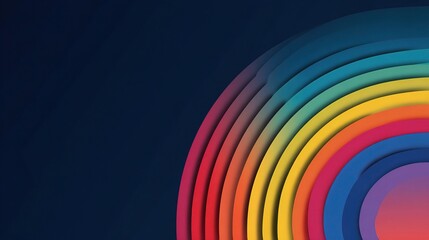 Poster - Layered Circular Line Art with Rainbow Gradients on Dark Background