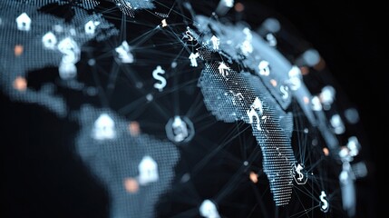 Poster - Digital World Network with Icons Representing Profit and Loss