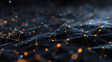 Poster - 3D Network Mesh Concept with Bright Lights in Dark Background