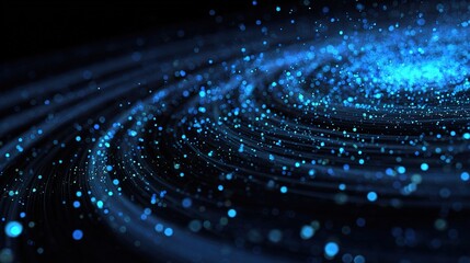 Poster - Abstract Blue Data Network with Swirling Dots and Light Effects