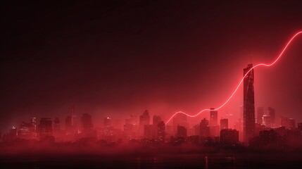Poster - Pulsating Red Trendline Over City Skyline in Neon Light