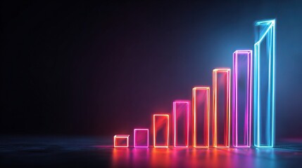 Poster - Neon 3D Bar Graph Depicting Upward Financial Growth in Vibrant Colors