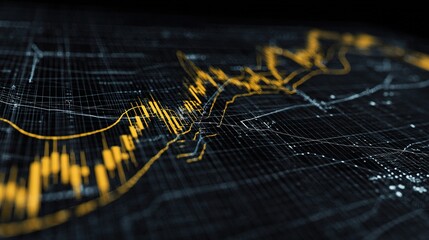 Poster - Dark Abstract Finance Backdrop with Grid Lines and Data Patterns