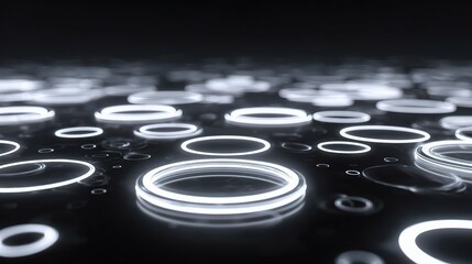 Poster - Abstract Black Canvas with Glowing White Rings Floating Effect