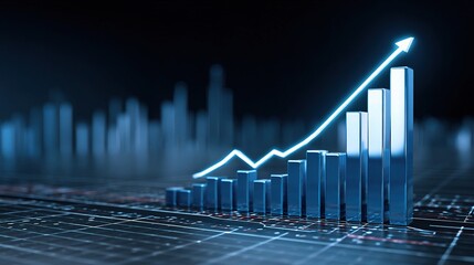 Poster - Blue 3D Bar Graph with Reflective Surface and Sleek Design