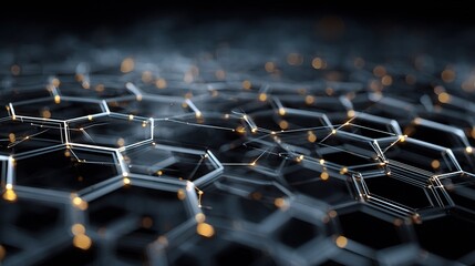Poster - Futuristic Hexagonal Grid with Data Flow in a Digital Space
