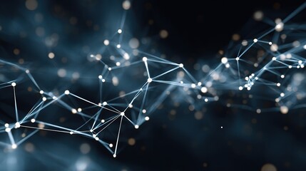 Poster - Digital Network Nodes Floating in a Dark Void Linked Together