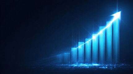 Poster - Glowing Blue Bar Chart on Dark Background Showing Increasing Growth