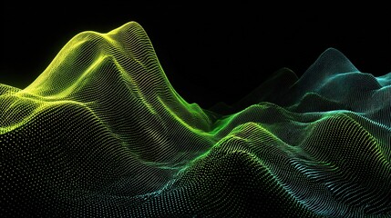 Poster - Futuristic Fluorescent Wave Patterns in Green and Cyan Colors