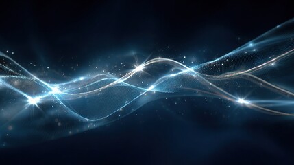 Poster - Glowing Energy Waves Abstract Visualization in Deep Background