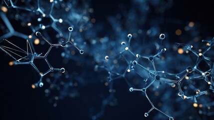 Poster - Glowing Geometric Molecular Structure in Blue and Black Background