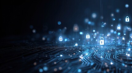 Poster - Futuristic Cyber Security Concept with Digital Padlocks and Data