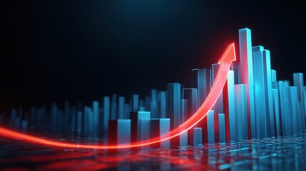 Poster - Glowing 3D Bars in Azure with Futuristic Growth Arrow Display