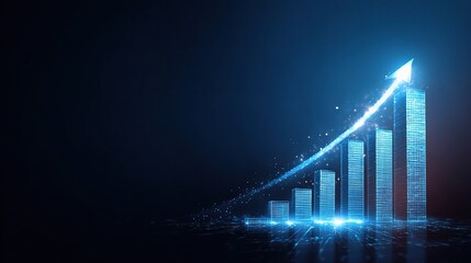 Poster - Blue Glowing Bar Chart Increasing Against Dark Background