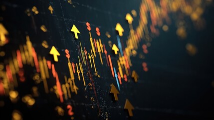 Poster - Abstract Graphic of Stock Trading Chart with Floating Arrows