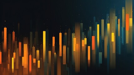 Poster - Abstract Candlestick Illustration with Floating Volumes in Dark Background