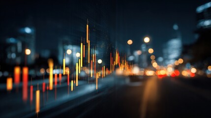 Poster - Abstract Financial Graph Superimposed on Blurred City Background