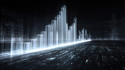 Poster - Futuristic 3D Growth Chart Suspended in Midair with Neon Effects