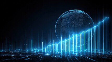 Poster - Futuristic Technology Background with Neon Blue Data Visualization