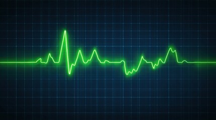 Poster - Green Neon ECG Monitor Line on Dark Background in Hospital Setting