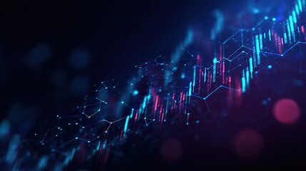 Poster - Abstract Blue Forex Trading Graphs with Holographic Effects