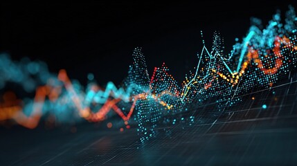 Poster - 3D Rendered Transparent Graph with Floating Data Points and Lines